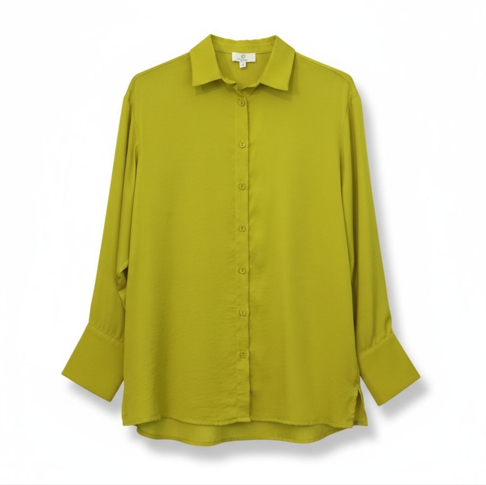 Relaxed Button-Down Shirt in Chartreuse - Women